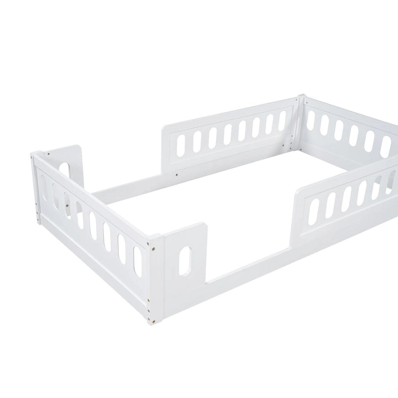Letto a piattaforma singolo per bambini naturale/bianco con ringhiera semi-chiusa, 1 bambino