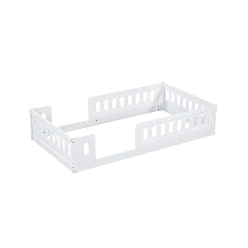 Letto a piattaforma singolo per bambini naturale/bianco con ringhiera semi-chiusa, 1 bambino
