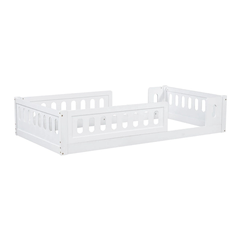 Letto a piattaforma singolo per bambini naturale/bianco con ringhiera semi-chiusa, 1 bambino