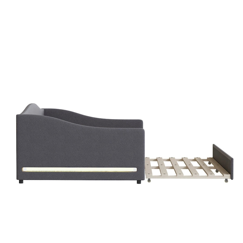 Divano-letto Teddy in pile rosa/grigio/beige con letto estraibile e luci LED – Matrimoniale, 2 posti letto