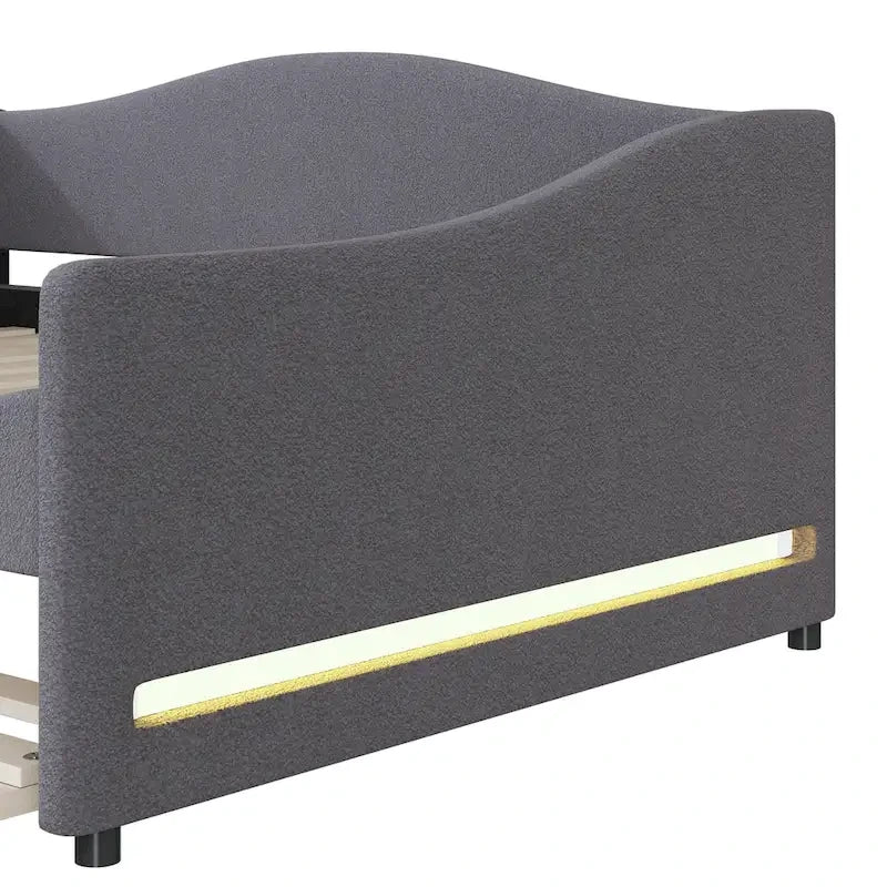 Divano-letto Teddy in pile rosa/grigio/beige con letto estraibile e luci LED – Matrimoniale, 2 posti letto