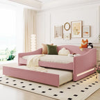 Divano-letto Teddy in pile rosa/grigio/beige con letto estraibile e luci LED – Matrimoniale, 2 posti letto