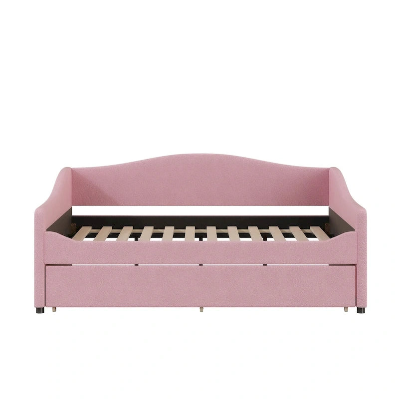 Divano-letto Teddy in pile rosa/grigio/beige con letto estraibile e luci LED – Matrimoniale, 2 posti letto