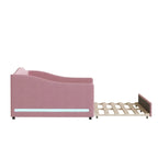 Divano-letto Teddy in pile rosa/grigio/beige con letto estraibile e luci LED – Matrimoniale, 2 posti letto