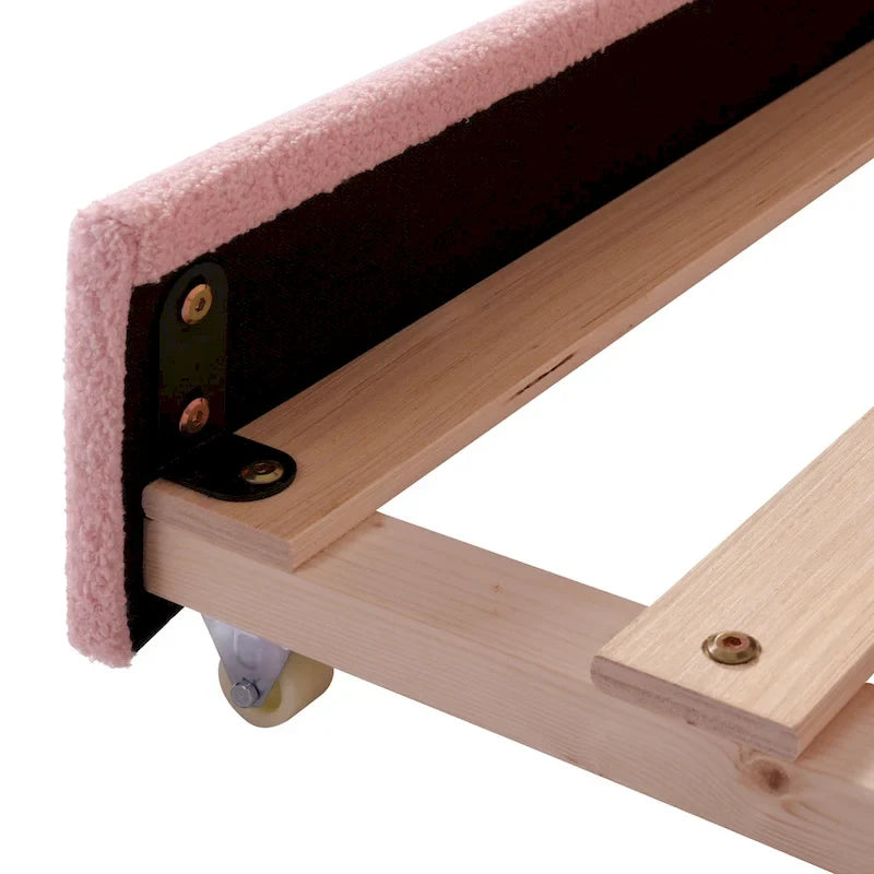 Divano-letto Teddy in pile rosa/grigio/beige con letto estraibile e luci LED – Matrimoniale, 2 posti letto