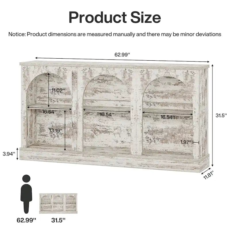 Consolle rustica bianca/marrone/nera, 3 ripiani, montaggio a 1 persona, 160 cm L