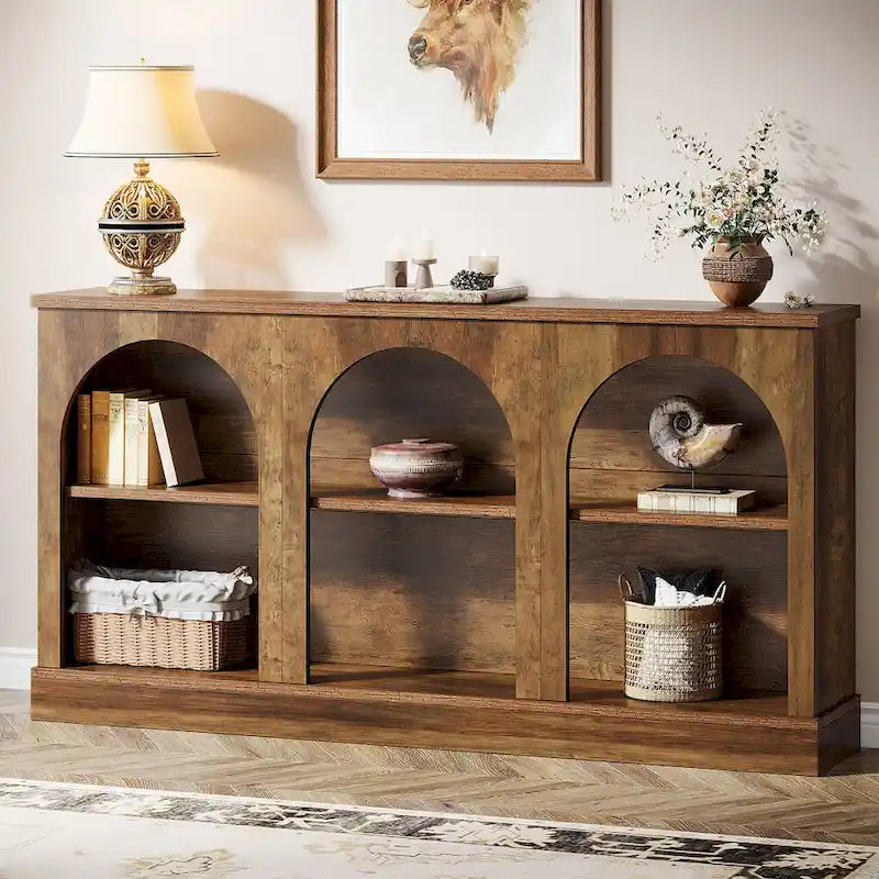 Consolle rustica bianca/marrone/nera, 3 ripiani, montaggio a 1 persona, 160 cm L