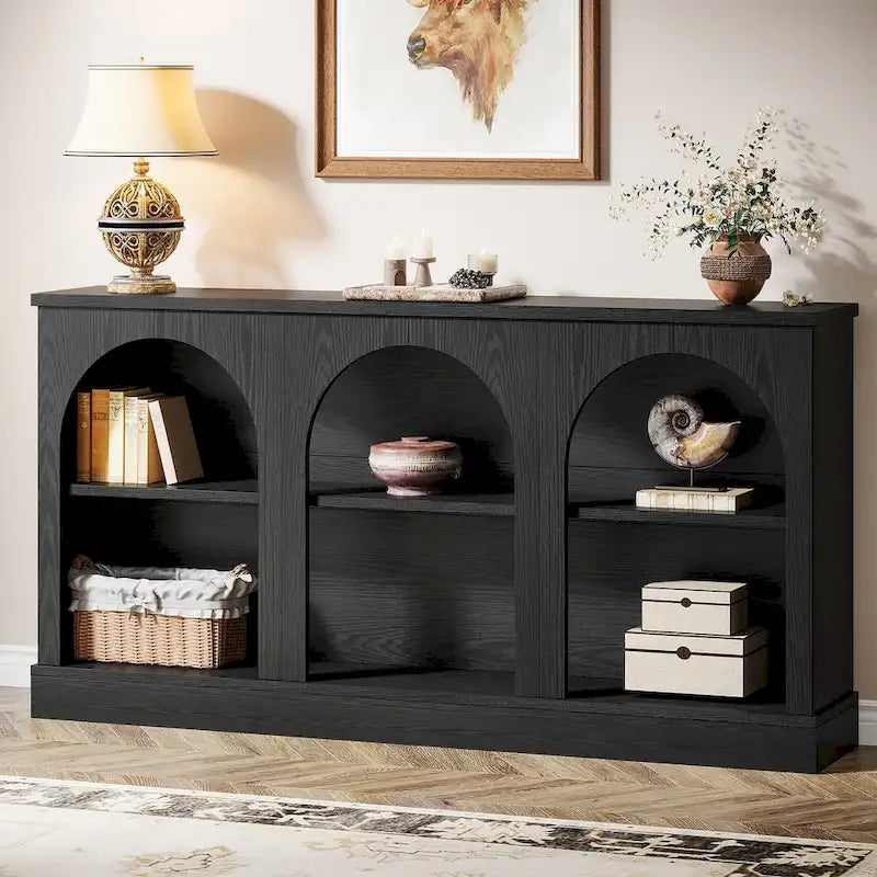 Consolle rustica bianca/marrone/nera, 3 ripiani, montaggio a 1 persona, 160 cm L