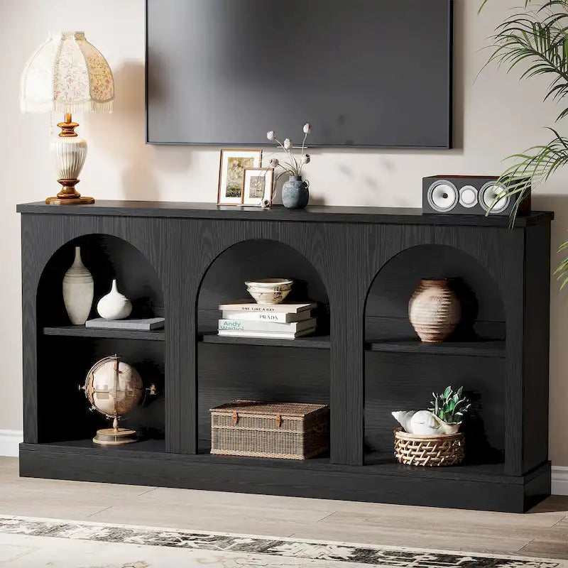 Consolle rustica bianca/marrone/nera, 3 ripiani, montaggio a 1 persona, 160 cm L