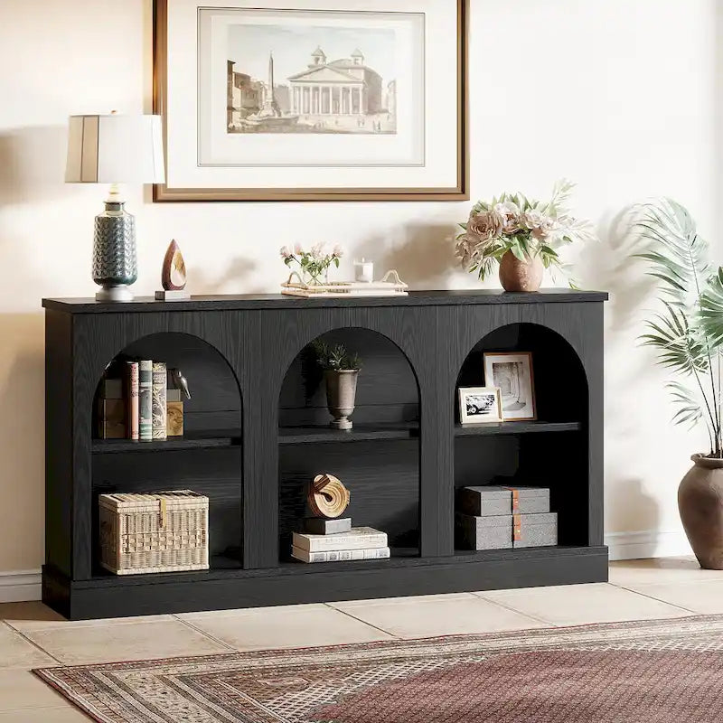 Consolle rustica bianca/marrone/nera, 3 ripiani, montaggio a 1 persona, 160 cm L