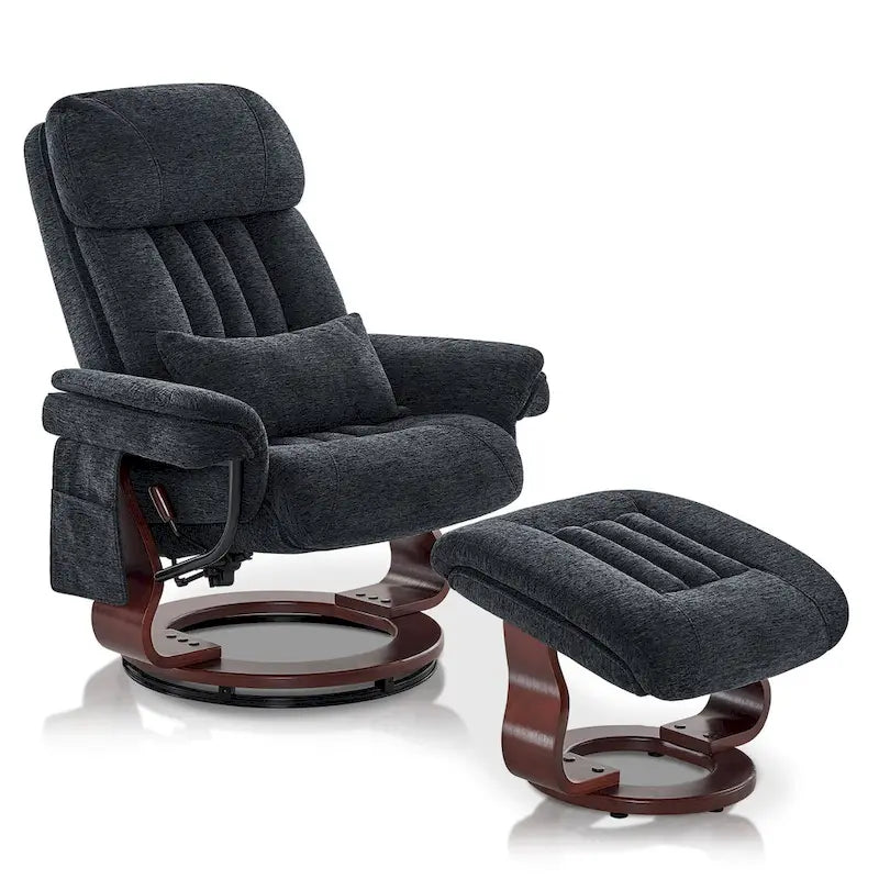 Poltrona reclinabile girevole a 360° in similpelle grigio / blu / grigio scuro con poggiapiedi, monoposto