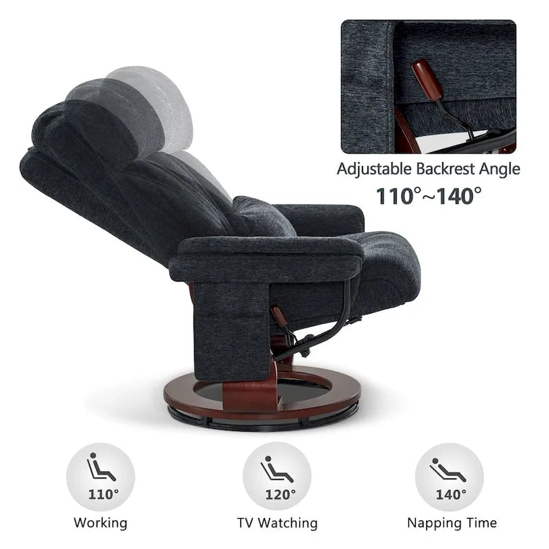 Poltrona reclinabile girevole a 360° in similpelle grigio / blu / grigio scuro con poggiapiedi, monoposto