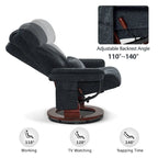 Poltrona reclinabile girevole a 360° in similpelle grigio / blu / grigio scuro con poggiapiedi, monoposto