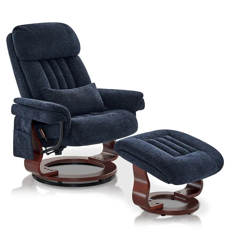 Poltrona reclinabile girevole a 360° in similpelle grigio / blu / grigio scuro con poggiapiedi, monoposto