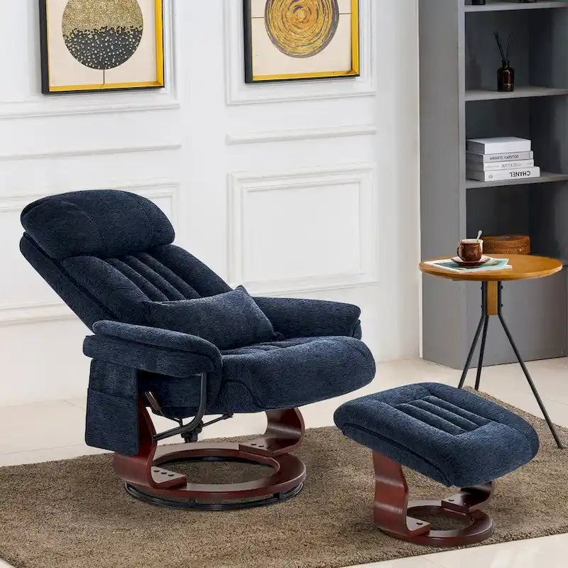 Poltrona reclinabile girevole a 360° in similpelle grigio / blu / grigio scuro con poggiapiedi, monoposto