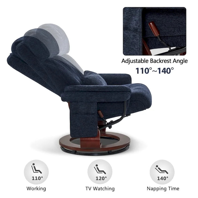 Poltrona reclinabile girevole a 360° in similpelle grigio / blu / grigio scuro con poggiapiedi, monoposto