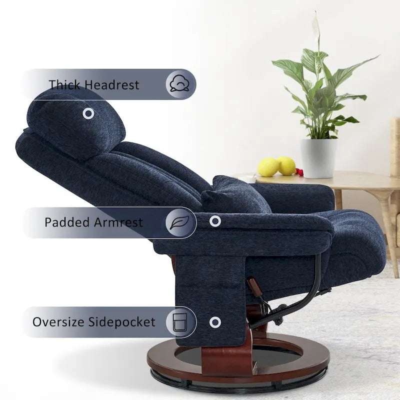 Poltrona reclinabile girevole a 360° in similpelle grigio / blu / grigio scuro con poggiapiedi, monoposto