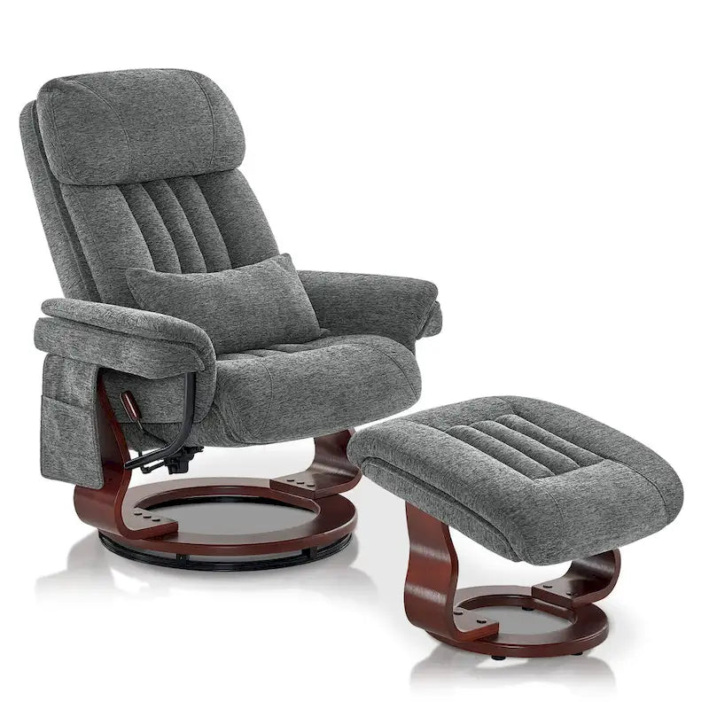 Poltrona reclinabile girevole a 360° in similpelle grigio / blu / grigio scuro con poggiapiedi, monoposto