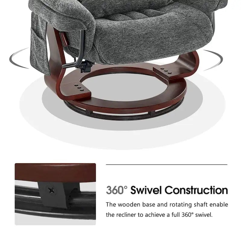 Poltrona reclinabile girevole a 360° in similpelle grigio / blu / grigio scuro con poggiapiedi, monoposto