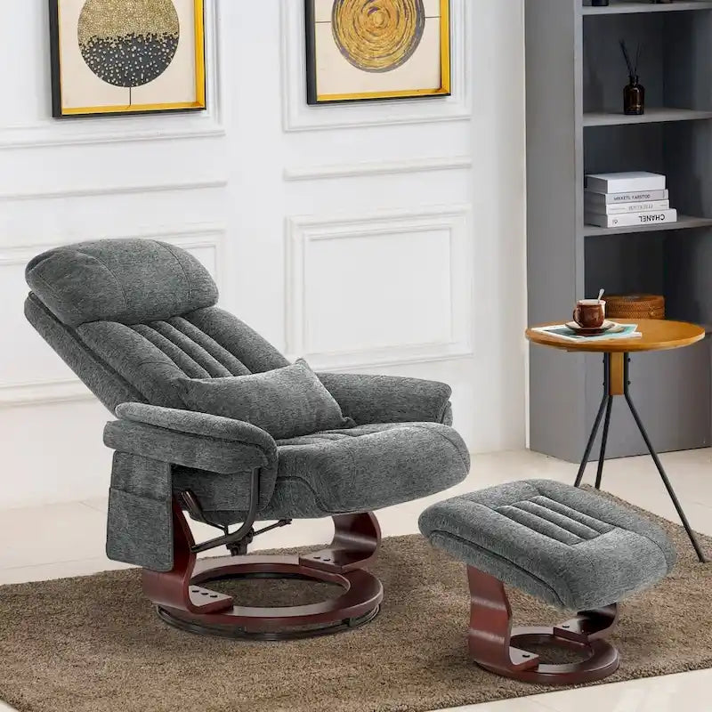 Poltrona reclinabile girevole a 360° in similpelle grigio / blu / grigio scuro con poggiapiedi, monoposto