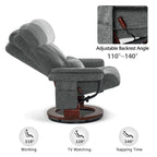 Poltrona reclinabile girevole a 360° in similpelle grigio / blu / grigio scuro con poggiapiedi, monoposto