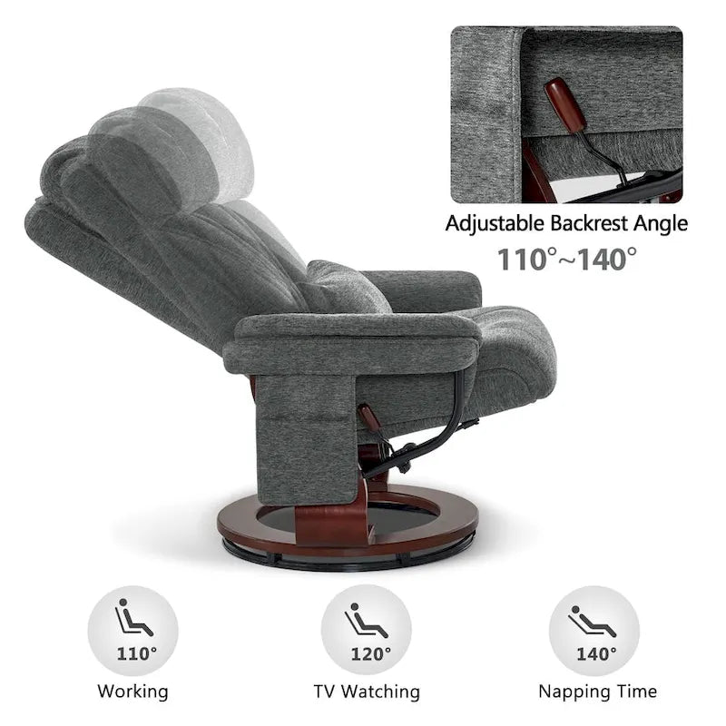 Poltrona reclinabile girevole a 360° in similpelle grigio / blu / grigio scuro con poggiapiedi, monoposto