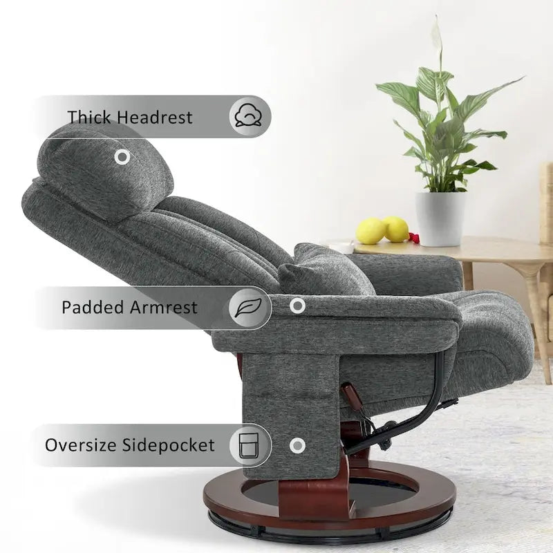 Poltrona reclinabile girevole a 360° in similpelle grigio / blu / grigio scuro con poggiapiedi, monoposto