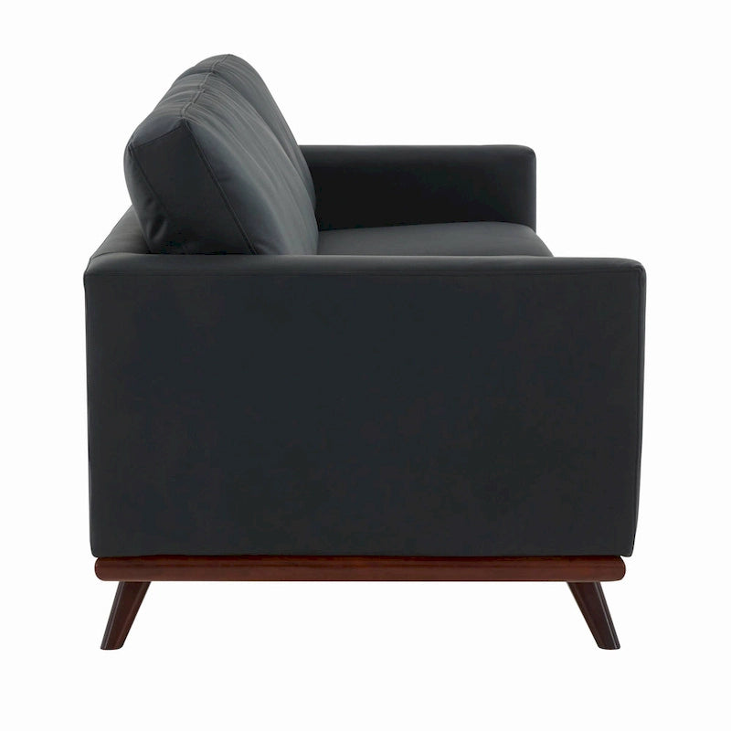 Divano a 3 posti in similpelle color Cognac Tan / Nero / Blu Navy / Bianco / Grigio, con braccioli squadrati e gambe coniche in legno