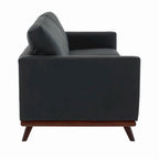 Divano a 3 posti in similpelle color Cognac Tan / Nero / Blu Navy / Bianco / Grigio, con braccioli squadrati e gambe coniche in legno