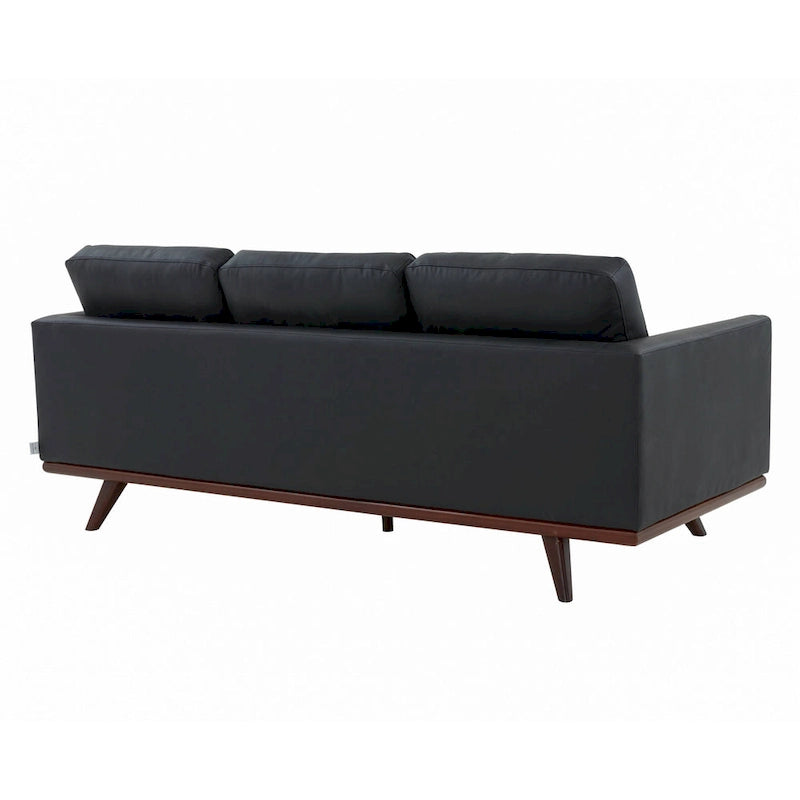 Divano a 3 posti in similpelle color Cognac Tan / Nero / Blu Navy / Bianco / Grigio, con braccioli squadrati e gambe coniche in legno