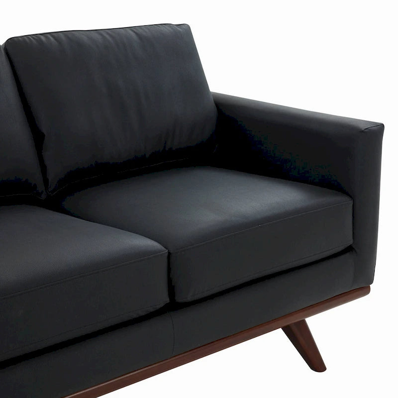 Divano a 3 posti in similpelle color Cognac Tan / Nero / Blu Navy / Bianco / Grigio, con braccioli squadrati e gambe coniche in legno