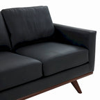 Divano a 3 posti in similpelle color Cognac Tan / Nero / Blu Navy / Bianco / Grigio, con braccioli squadrati e gambe coniche in legno