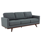 Divano a 3 posti in similpelle color Cognac Tan / Nero / Blu Navy / Bianco / Grigio, con braccioli squadrati e gambe coniche in legno