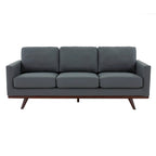 Divano a 3 posti in similpelle color Cognac Tan / Nero / Blu Navy / Bianco / Grigio, con braccioli squadrati e gambe coniche in legno
