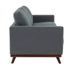 Divano a 3 posti in similpelle color Cognac Tan / Nero / Blu Navy / Bianco / Grigio, con braccioli squadrati e gambe coniche in legno
