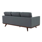 Divano a 3 posti in similpelle color Cognac Tan / Nero / Blu Navy / Bianco / Grigio, con braccioli squadrati e gambe coniche in legno