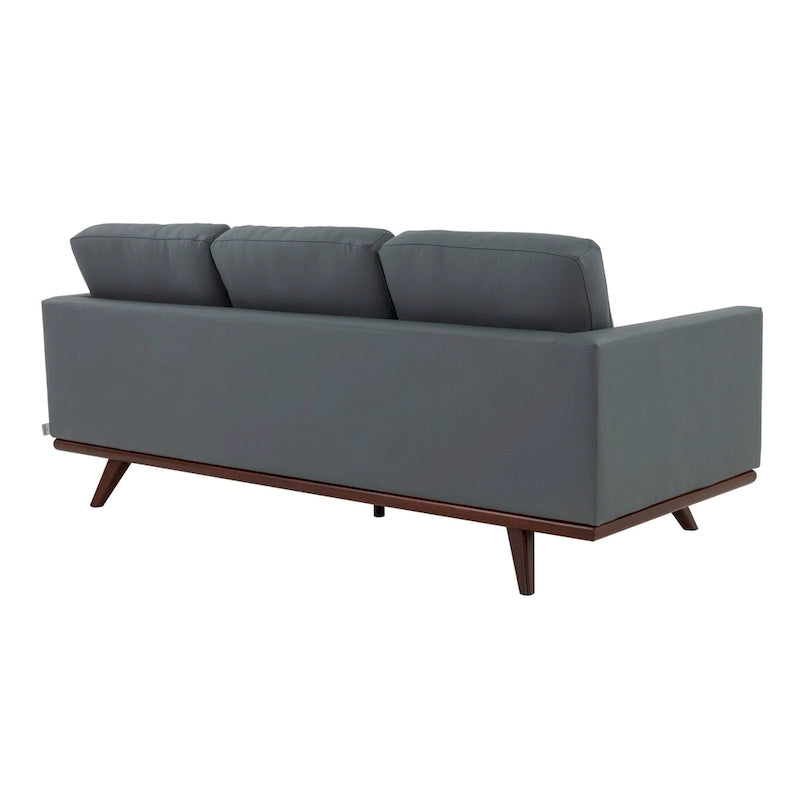 Divano a 3 posti in similpelle color Cognac Tan / Nero / Blu Navy / Bianco / Grigio, con braccioli squadrati e gambe coniche in legno