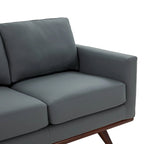 Divano a 3 posti in similpelle color Cognac Tan / Nero / Blu Navy / Bianco / Grigio, con braccioli squadrati e gambe coniche in legno