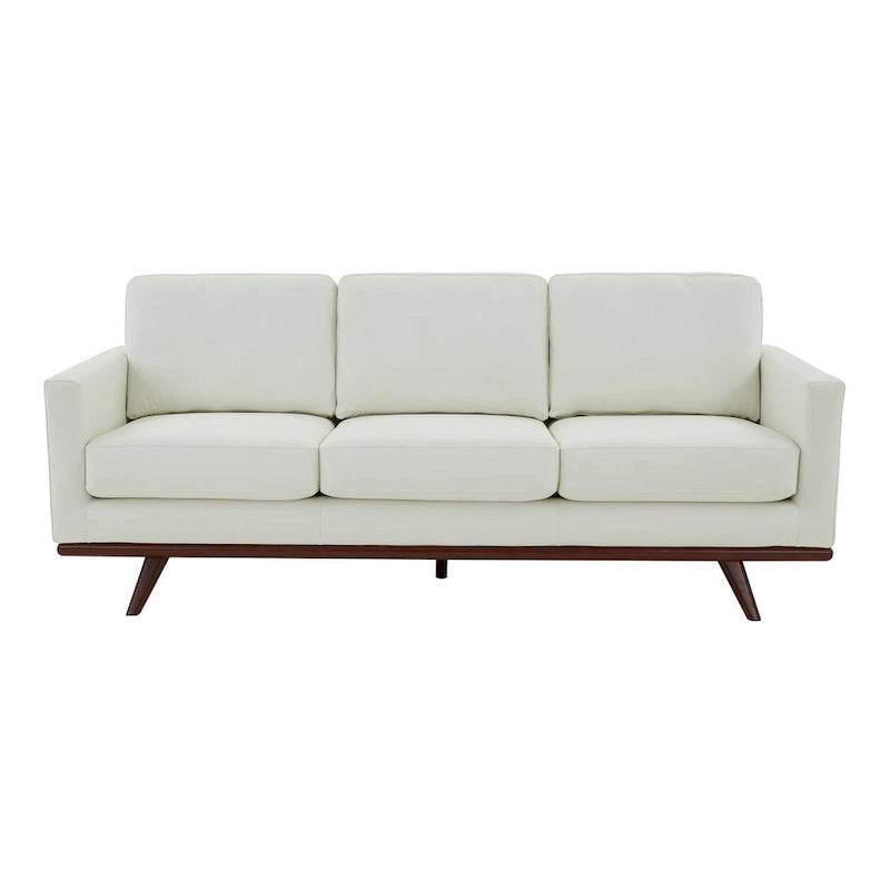 Divano a 3 posti in similpelle color Cognac Tan / Nero / Blu Navy / Bianco / Grigio, con braccioli squadrati e gambe coniche in legno