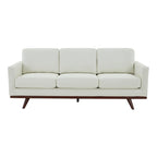 Divano a 3 posti in similpelle color Cognac Tan / Nero / Blu Navy / Bianco / Grigio, con braccioli squadrati e gambe coniche in legno