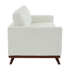 Divano a 3 posti in similpelle color Cognac Tan / Nero / Blu Navy / Bianco / Grigio, con braccioli squadrati e gambe coniche in legno