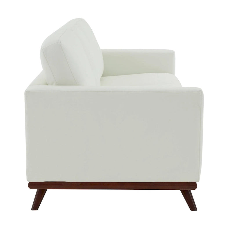 Divano a 3 posti in similpelle color Cognac Tan / Nero / Blu Navy / Bianco / Grigio, con braccioli squadrati e gambe coniche in legno