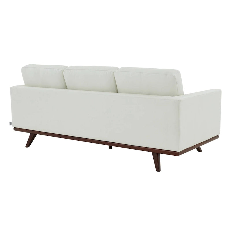 Divano a 3 posti in similpelle color Cognac Tan / Nero / Blu Navy / Bianco / Grigio, con braccioli squadrati e gambe coniche in legno
