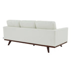 Divano a 3 posti in similpelle color Cognac Tan / Nero / Blu Navy / Bianco / Grigio, con braccioli squadrati e gambe coniche in legno