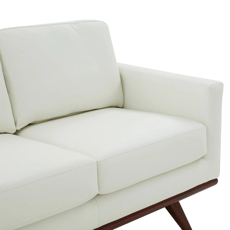 Divano a 3 posti in similpelle color Cognac Tan / Nero / Blu Navy / Bianco / Grigio, con braccioli squadrati e gambe coniche in legno