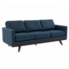 Divano a 3 posti in similpelle color Cognac Tan / Nero / Blu Navy / Bianco / Grigio, con braccioli squadrati e gambe coniche in legno