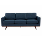 Divano a 3 posti in similpelle color Cognac Tan / Nero / Blu Navy / Bianco / Grigio, con braccioli squadrati e gambe coniche in legno