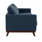 Divano a 3 posti in similpelle color Cognac Tan / Nero / Blu Navy / Bianco / Grigio, con braccioli squadrati e gambe coniche in legno