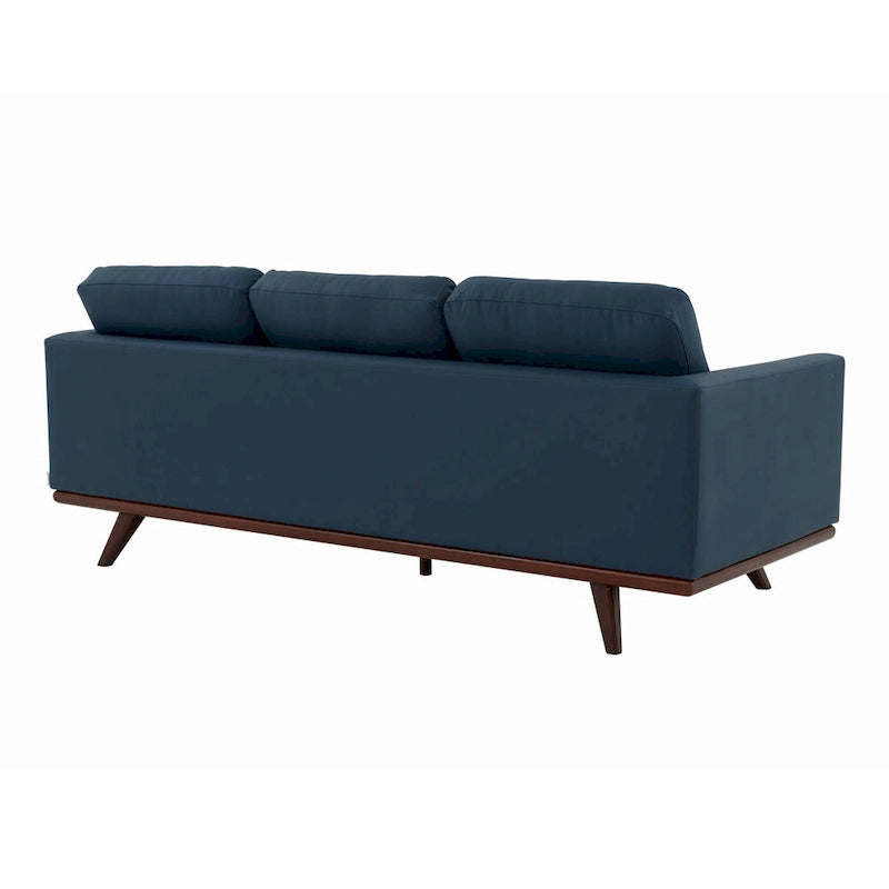 Divano a 3 posti in similpelle color Cognac Tan / Nero / Blu Navy / Bianco / Grigio, con braccioli squadrati e gambe coniche in legno
