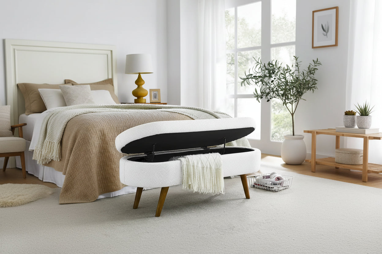 Ottoman Oval Storage Bench,Rubber Wood Legs